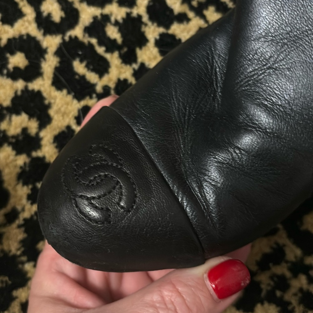 Dark navy, black cap toe authentic Chanel real leather boots